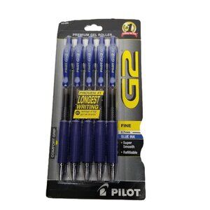 Pilot G2 Premium Gel Pens Blue Fine Point 0.7mm 5 Pack Retractable Office